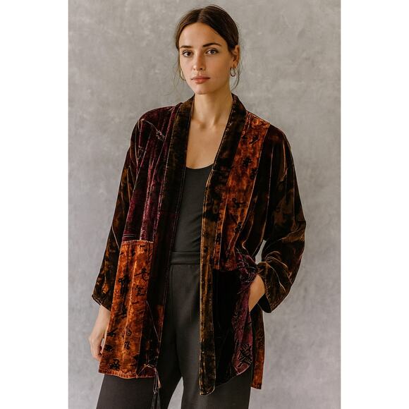 Vintage Chicos Silk Kimono Open Front Duster Velvet Sweater M/L Artsy Lagenlook - Picture 1 of 16